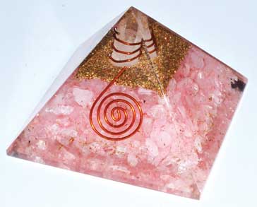 65mm Orgone Rose Quartz & Quartz Point pyramid (image for) 65mm Orgone Rose Quartz & Quartz Point pyramid