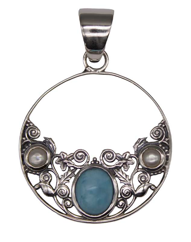 Fresh Water Pearl & Larimar pendant (image for) Fresh Water Pearl & Larimar pendant