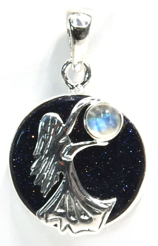 Blue Sun Sitara/ Rainbow Moonstone pendant (image for) Blue Sun Sitara/ Rainbow Moonstone pendant
